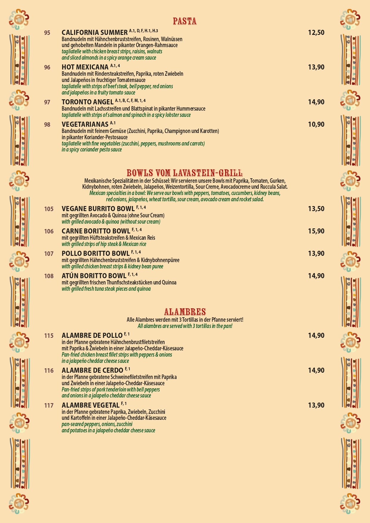 Die offizielle Speisekarte des Morelos Restaurant Berlin mit authentischen mexikanischen Gerichten