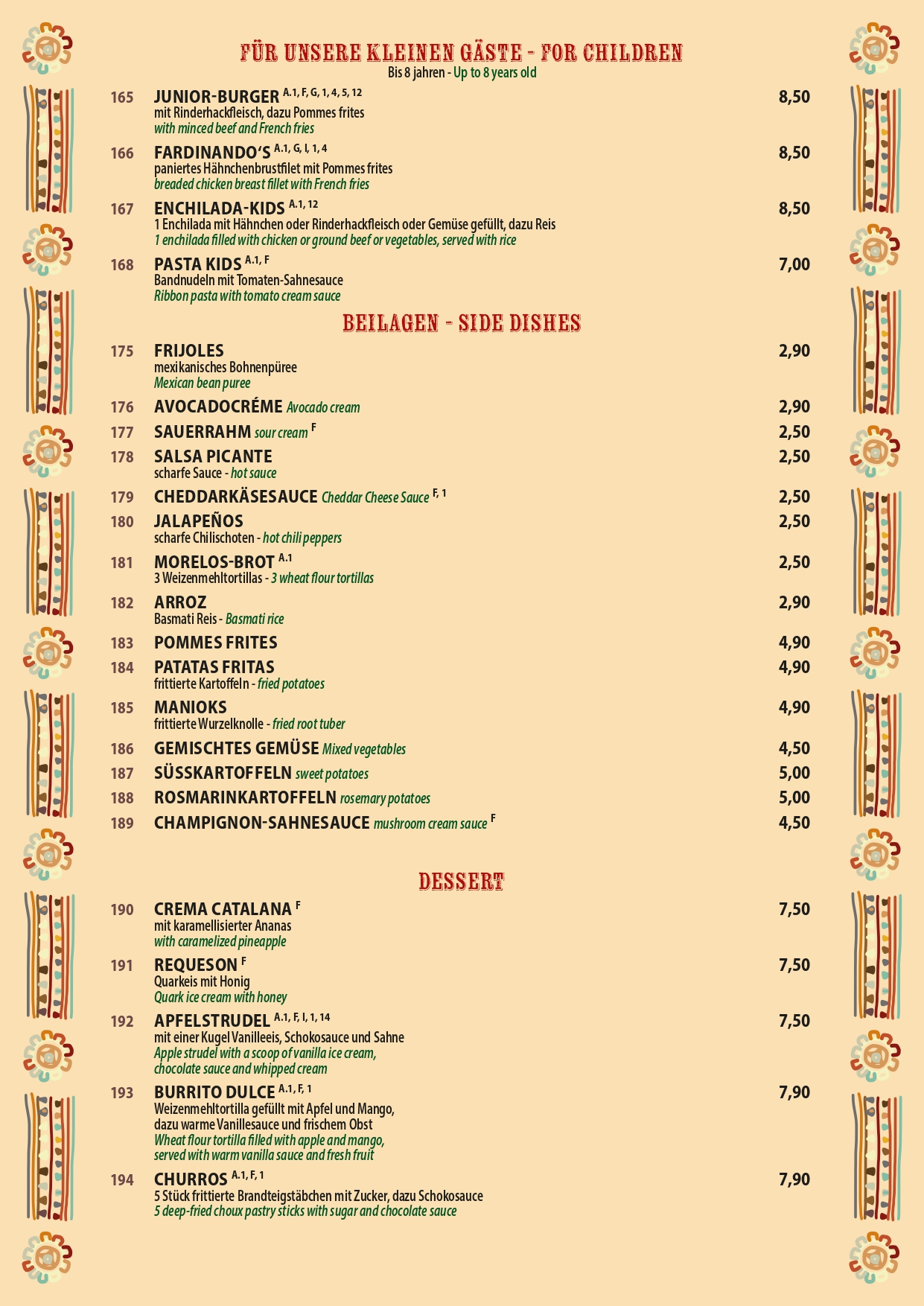 Die offizielle Speisekarte des Morelos Restaurant Berlin mit authentischen mexikanischen Gerichten