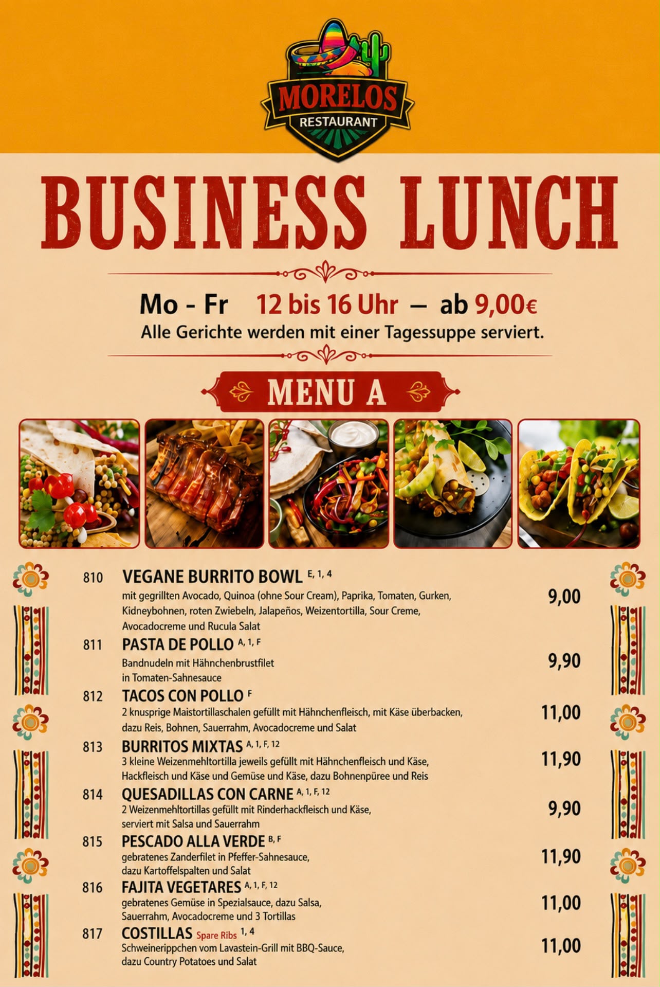 Leckerer mexikanischer Business Lunch und Mittagskarte im Morelos Restaurant Berlin Pankow