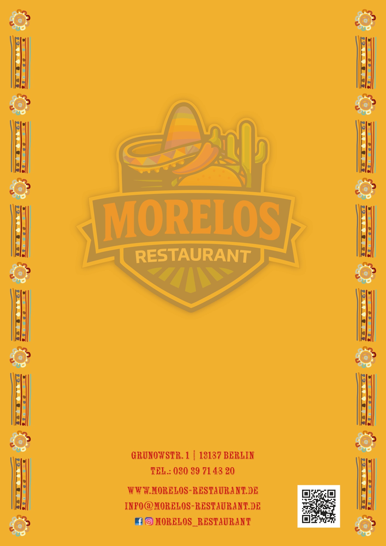 Speisekarte mit authentischen Tacos, Burritos, Quesadillas, Guacamole und Margaritas im Morelos Mexikanisches Restaurant Berlin Pankow