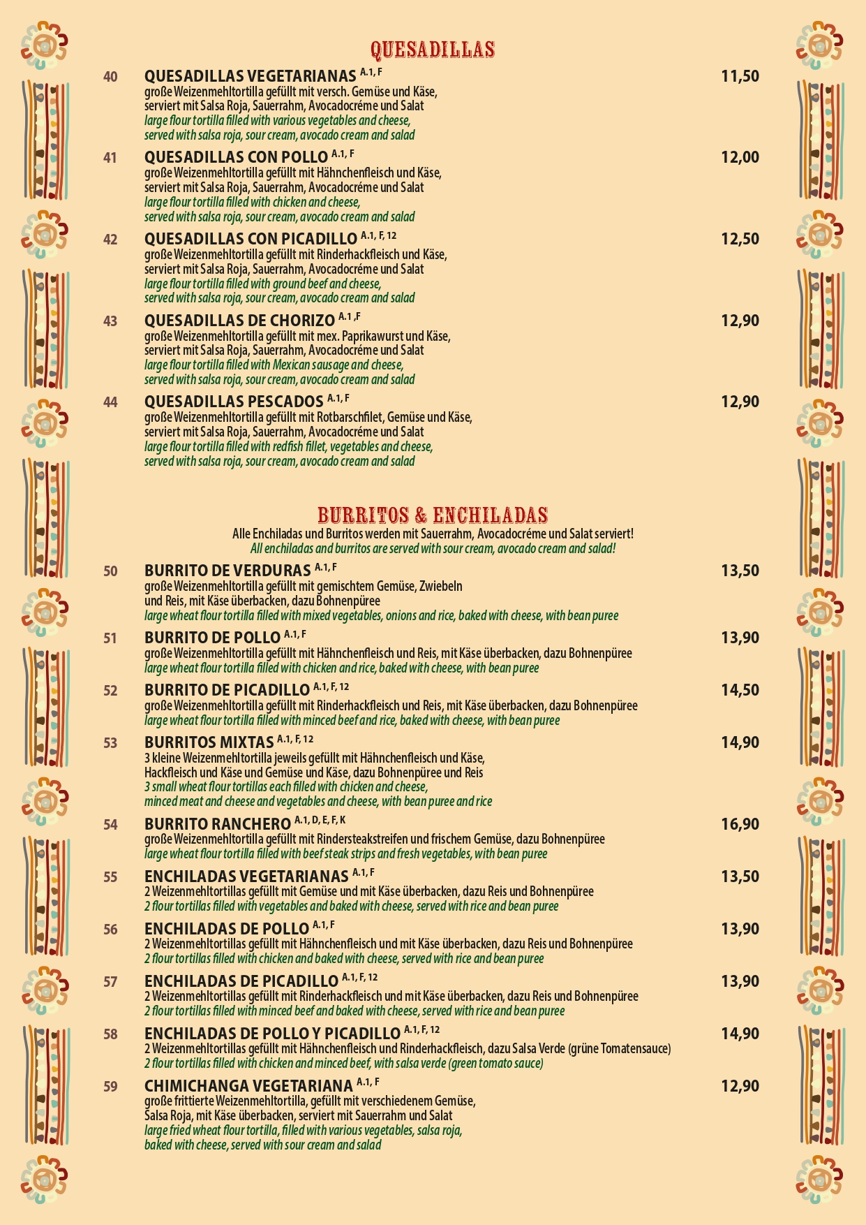 Die offizielle Speisekarte des Morelos Restaurant Berlin mit authentischen mexikanischen Gerichten