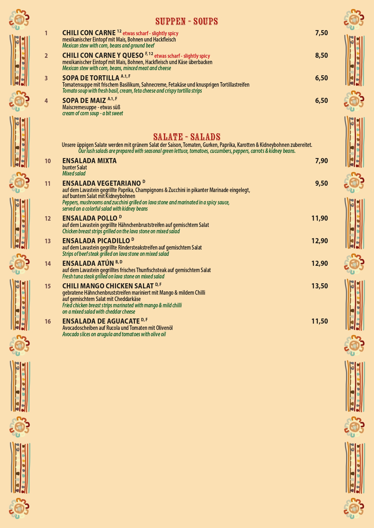 Die offizielle Speisekarte des Morelos Restaurant Berlin mit authentischen mexikanischen Gerichten