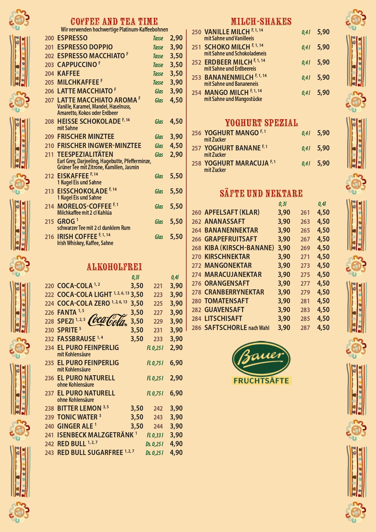Die offizielle Speisekarte des Morelos Restaurant Berlin mit authentischen mexikanischen Gerichten